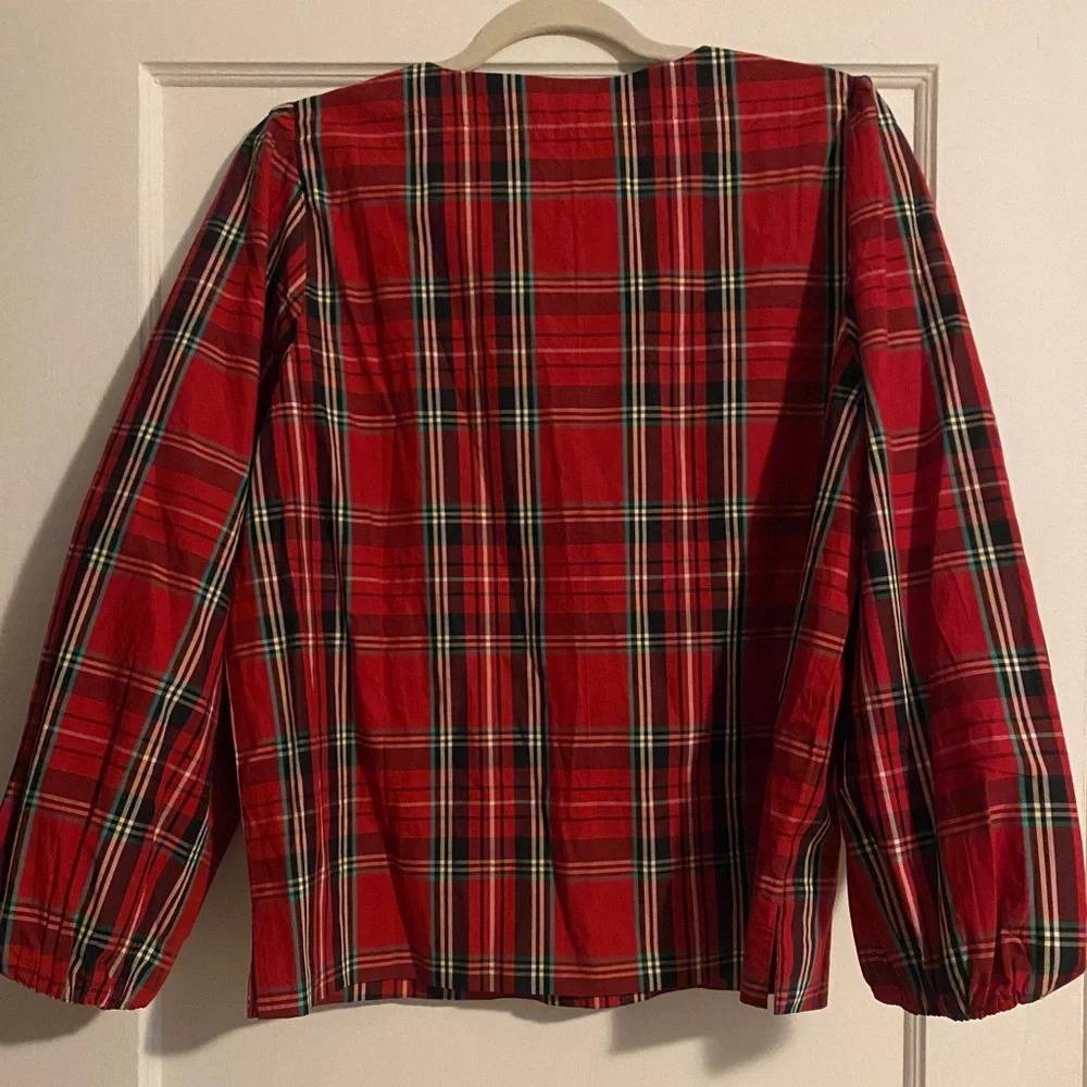 NWT J. Crew Puff-sleeve Poplin Top Good Tidings Plaid Red Size Medium